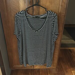 Women’s Black and White Striped V Neck Shirt